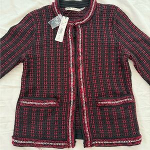 Alice + Olivia Black and Burgundy Tweed knit Jacket